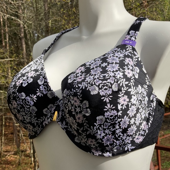 COPY - Catharines front close racer back black/white floral print bra 46C NWT - Picture 3 of 6